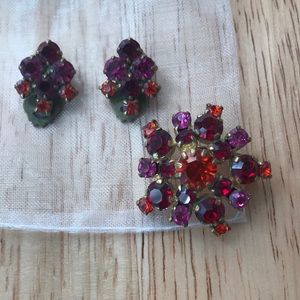 Vintage Rhinestone Matching Earring & Brooch Set